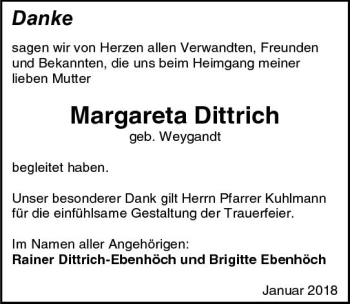 Traueranzeige von Margareta Dittrich von Trauerportal Rhein Main Presse