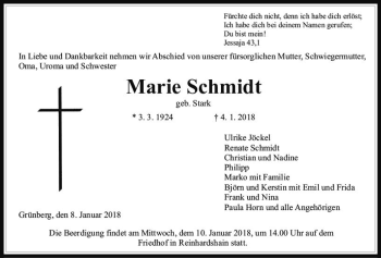 Traueranzeige von Marie Schmidt von  Gießener Anzeiger