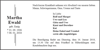 Traueranzeige von Martha Ewald von Trauerportal Rhein Main Presse