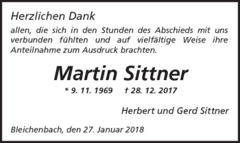 Traueranzeige von Martin Sittner von  Kreisanzeiger