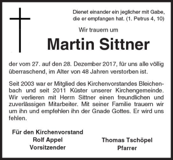Traueranzeige von Martin Sittner von  Kreisanzeiger