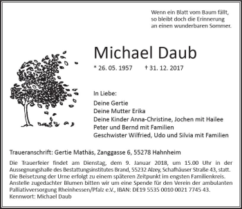 Traueranzeige von Michael Daub von Trauerportal Rhein Main Presse
