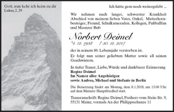 Traueranzeige von Norbert Deimel von Trauerportal Rhein Main Presse
