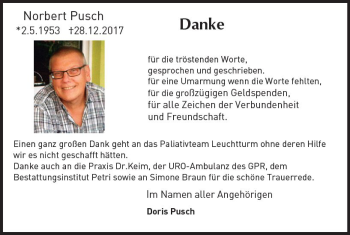 Traueranzeige von Norbert Pusch von Trauerportal Rhein Main Presse