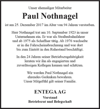 Traueranzeige von Paul Nothnagel von Trauerportal Rhein Main Presse