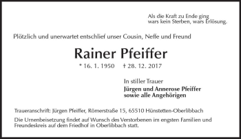 Traueranzeige von Rainer Pfeiffer von Trauerportal Rhein Main Presse