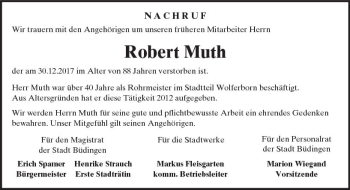 Traueranzeige von Robert Muth von  Kreisanzeiger