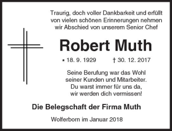 Traueranzeige von Robert Muth von  Kreisanzeiger