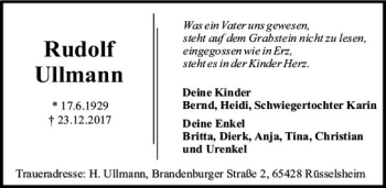 Traueranzeige von Rudolf Ullmann von Trauerportal Rhein Main Presse