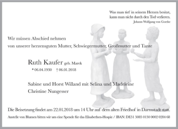 Traueranzeige von Ruth Kaufer von Trauerportal Rhein Main Presse