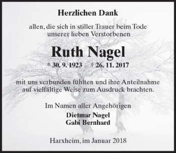 Traueranzeige von Ruth Nagel von Trauerportal Rhein Main Presse