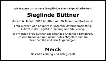 Traueranzeige von Sieglinde Büttner von Trauerportal Rhein Main Presse