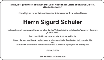 Traueranzeige von Sigurd Schüler von Trauerportal Rhein Main Presse