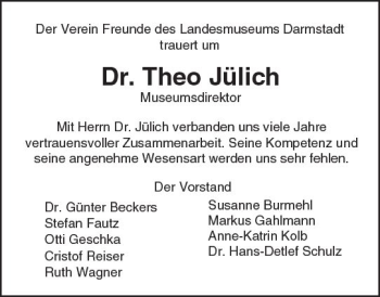Traueranzeige von Theo Jülich von Trauerportal Rhein Main Presse