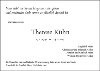 Traueranzeige von Therese Kühn von Trauerportal Rhein Main Presse