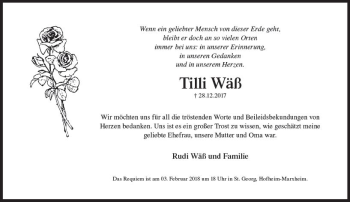 Traueranzeige von Tilli Wäß von Trauerportal Rhein Main Presse