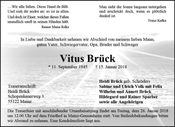 Traueranzeige von Vitus Brück von Trauerportal Rhein Main Presse