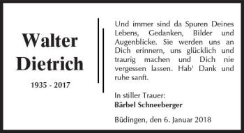 Traueranzeige von Walter Dietrich von  Kreisanzeiger