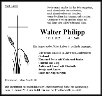 Traueranzeige von Walter Philipp von VRM Trauer