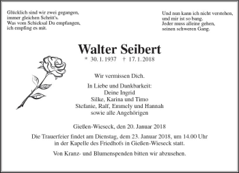 Traueranzeige von Walter Seibert von  Gießener Anzeiger