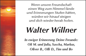 Traueranzeige von Walter Willner von  Kreisanzeiger