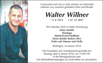 Traueranzeige von Walter Willner von  Kreisanzeiger