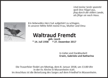 Traueranzeige von Waltraud Fremdt von Trauerportal Rhein Main Presse