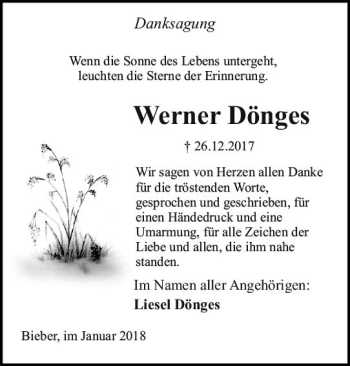 Traueranzeige von Werner Dönges von  Gießener Anzeiger
