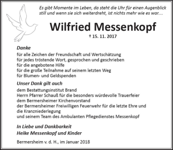 Traueranzeige von Wilfried Messenkopf von Trauerportal Rhein Main Presse