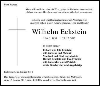 Traueranzeige von Wilhelm Eckstein von VRM Trauer