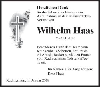 Traueranzeige von Wilhelm Haas von  Kreisanzeiger
