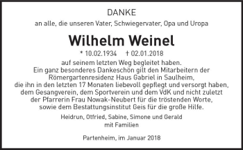 Traueranzeige von Wilhelm Weinel von Trauerportal Rhein Main Presse