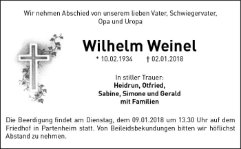 Traueranzeige von Wilhelm Weinel von Trauerportal Rhein Main Presse