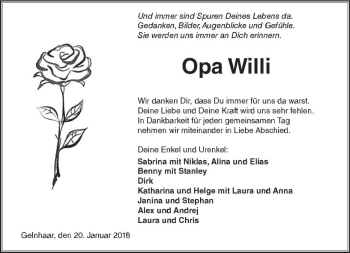 Traueranzeige von Willi Bopp von  Kreisanzeiger