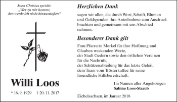 Traueranzeige von Willi Loos von  Kreisanzeiger