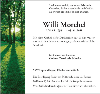 Traueranzeige von Willi Morchel von Trauerportal Rhein Main Presse