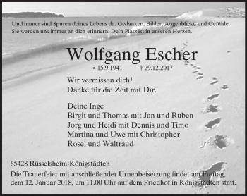 Traueranzeige von Wolfgang Escher von Trauerportal Rhein Main Presse