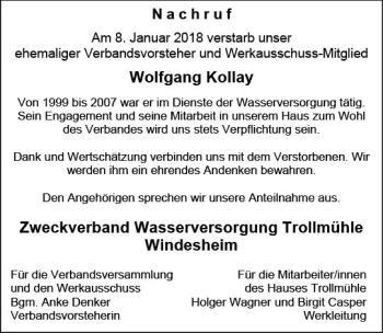 Traueranzeige von Wolfgang Kollay von Trauerportal Rhein Main Presse