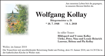 Traueranzeige von Wolfgang Kollay von Trauerportal Rhein Main Presse