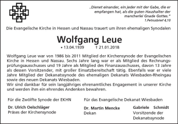 Traueranzeige von Wolfgang Leue von Trauerportal Rhein Main Presse