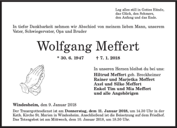 Traueranzeige von Wolfgang Meffert von Trauerportal Rhein Main Presse