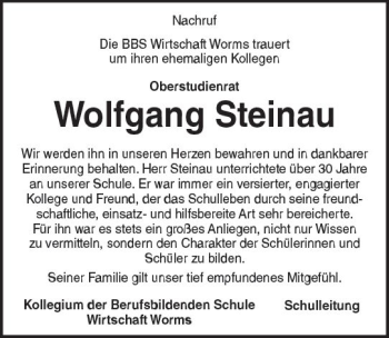 Traueranzeige von Wolfgang Steinau von Trauerportal Rhein Main Presse