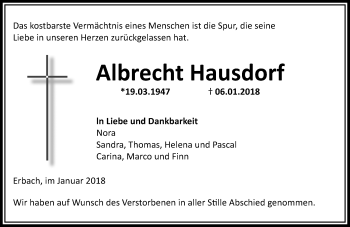 Traueranzeige von Albrecht Hausdorf von VRM Tageszeitungen