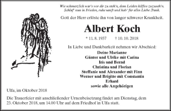 Traueranzeige von Albert Koch von  Kreisanzeiger