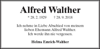 Traueranzeige von Alfred Walther von  Kreisanzeiger