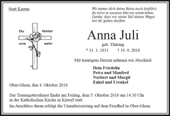 Traueranzeige von Anna Juli von VRM Trauer