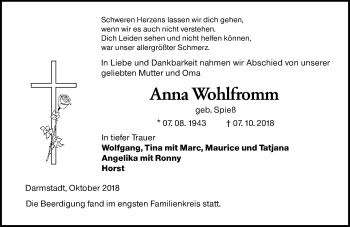 Traueranzeige von Anna Wohlfromm von vrm-trauer