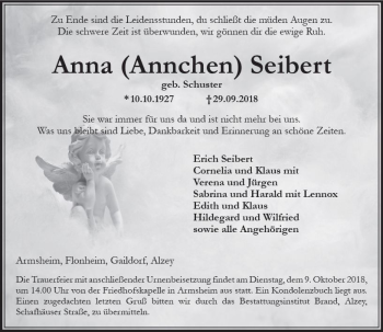 Traueranzeige von Anna Annchen Seibert von vrm-trauer