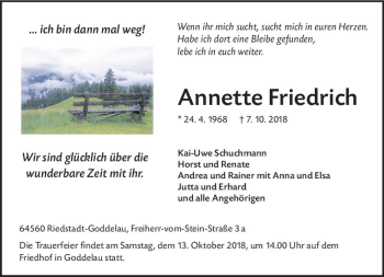 Traueranzeige von Annette Friedrich von vrm-trauer