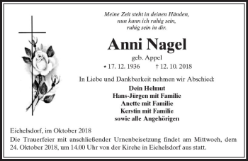 Traueranzeige von Anni Nagel von  Kreisanzeiger
